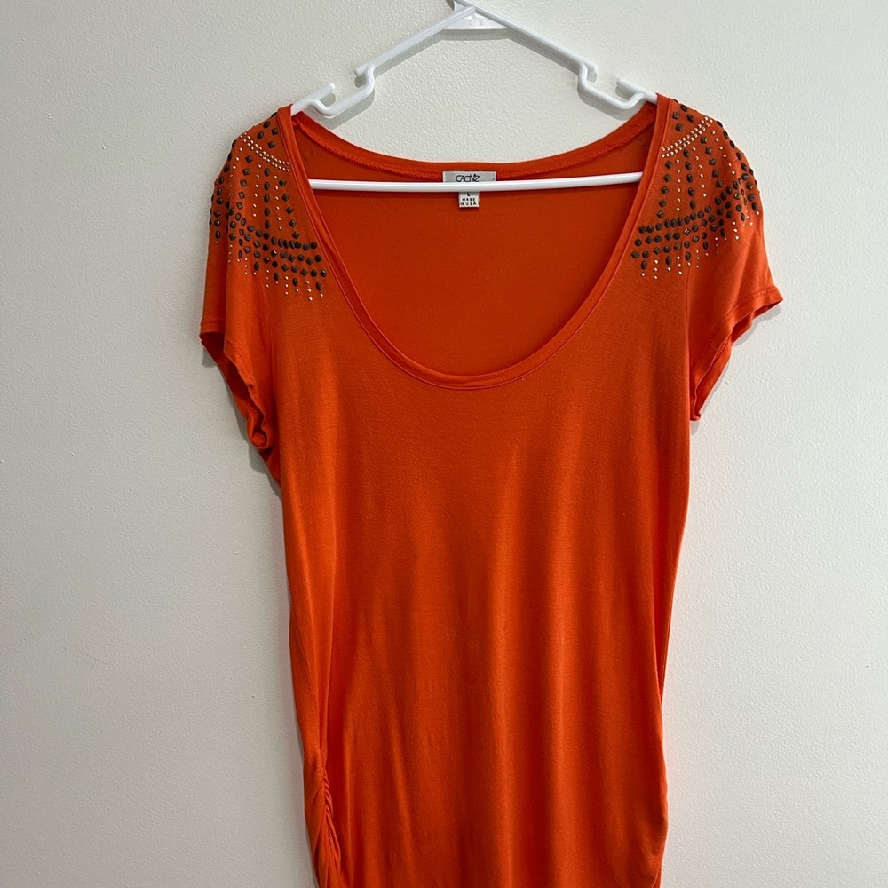 Vintage Cache Orange Studded Short Sleeve Top